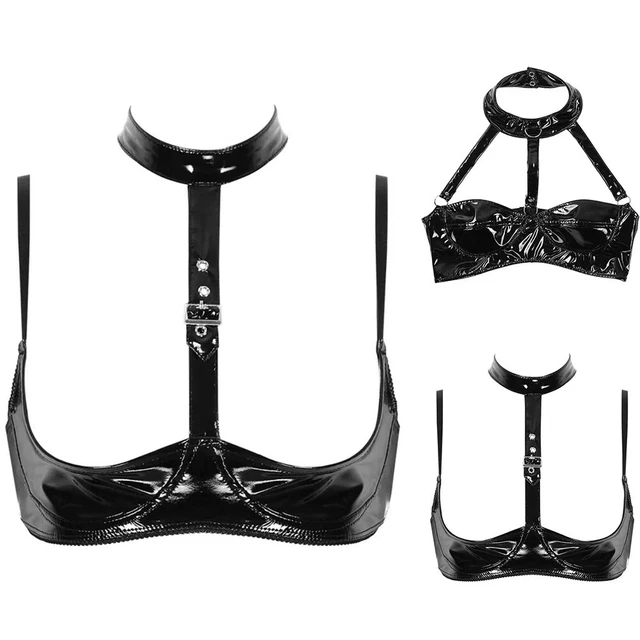 Soutien-gorge décontracté pour femmes corset tasse ouverte PVC fête femmes en