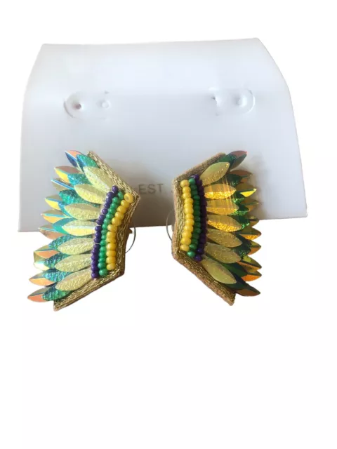 NEW!! Mardi  Gras Mini Wing Earrings~Mardi Gras