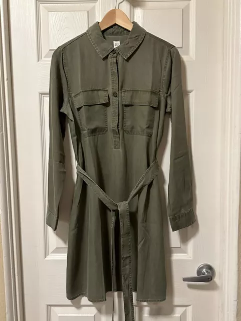 Gap Womens Pullover Utility Shirt Dress M Olive Green NWT Knee Length Longsleeve