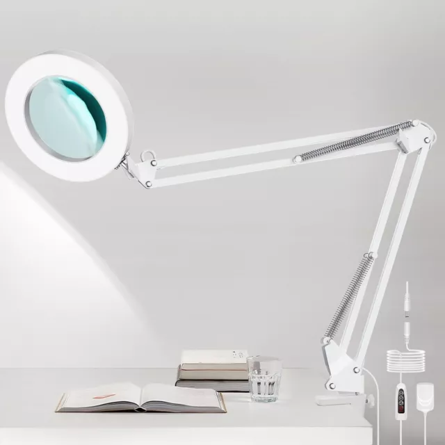 Lampe Loupe LED 5X, Lampe de Bureau Loupe avec Pince, Bras Pivotant Métallique R