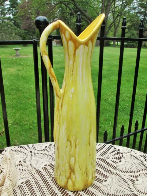 VTG 1970's MCM Yellow Drip Glaze Pottery Ewer Vase Pitcher Signed Betty N 15"