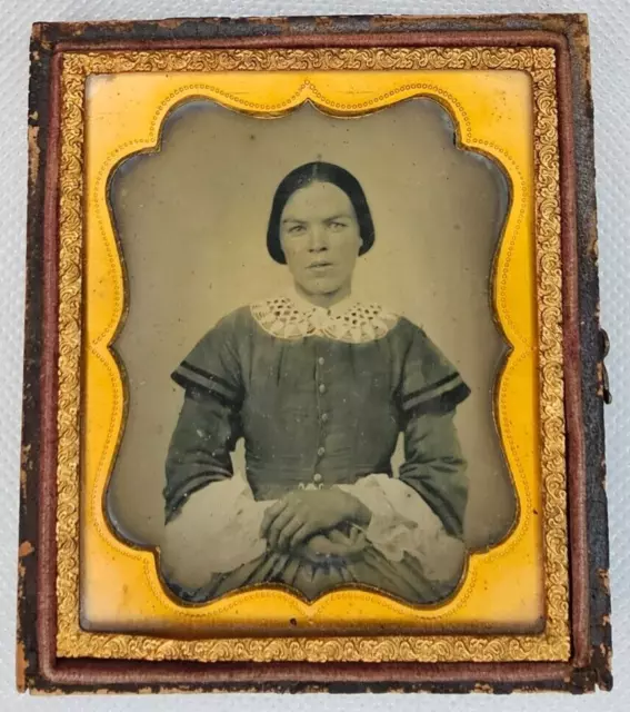 Antique 1/6th Plate Ambrotype of Young Woman, Possible Native American