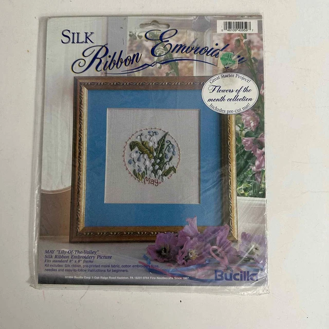 Kit de bordado de cinta de seda Bucilla May Lily of the Valley se adapta 8x8 1994 sellado