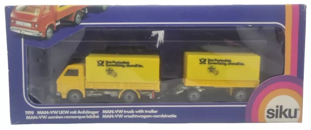 SIKU 1919 MAN-VW truck with trailer Deutsche Post 1:55 Boxed Diecast ...
