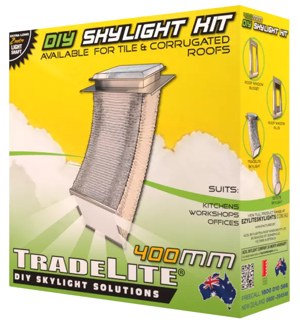 Skylight 400mm SQUARE - solar sun tube - DIY KIT - Dual tray suits Tile/CGI