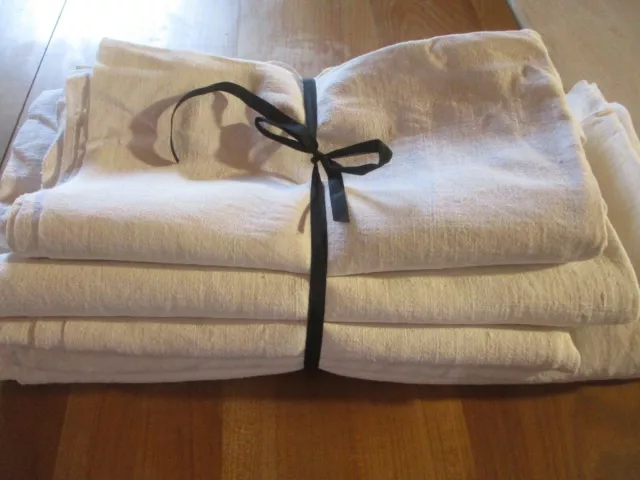 Lot N°1 de 5 coupons de tissu drap chanvre ancien pour torchon travaux couture