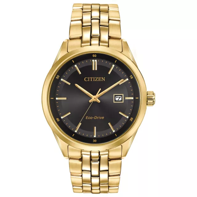 Citizen Eco-Drive Men's Date Display Gold Black Dial Watch 41mm BM7252-51E