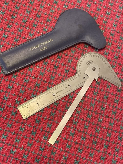 Antique Protractor Ruler VINTAGE CRAFTSMAN STEEL Ruler Gauge Protractor Center Find πΊπΈ Blue Case ...