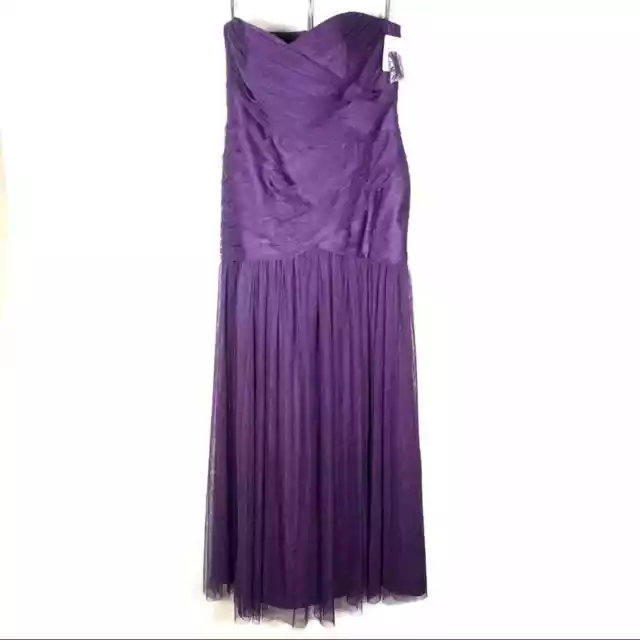 NWT White Vera Wang purple tulle strapless formal maxi dress gown size 14