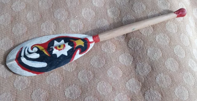 Native Miniature Wooden Paddle Hand Made PNG Painted Tribal Folk Art