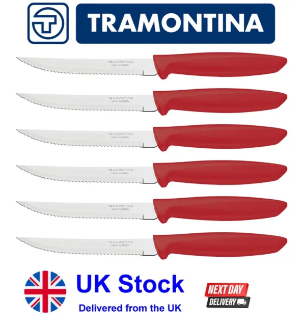 6 Pieces RED Tramontina Serrated Ultimate Steak Knives NEXT DAY DELIVERY