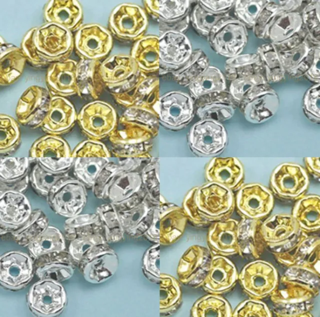 Wholesale 100pcs Gold/Silver Plated Crystal Rhinestone Rondelle Spacer Beads AA
