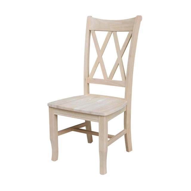 Double X-Back Dining Chair Set of 2 Unfinished Wood Solid Parawood