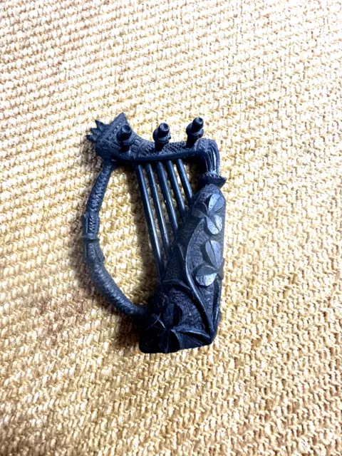 Antique Irish bog oak carved harp 19th century