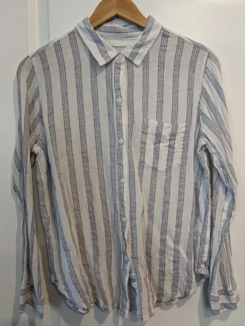 Rails Button-Up Shirt Womens Medium Charli Cayman Stripe Metallic Linen Blend 2