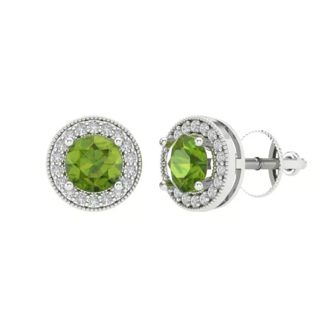 3.6 Round Cut Halo Natural Peridot Designer Stud Earrings Solid 14k white gold