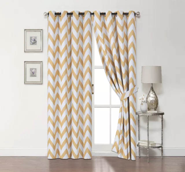 2 Pack: 100% Blackout Chevron Curtains W/ Tiebacks - Assorted Colors & Sizes