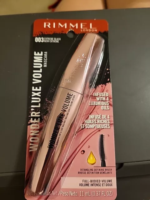 Rimmel LONDON Wonderluxe Volume Mascara, 003 Extreme Black, 0.37 Fl Oz New