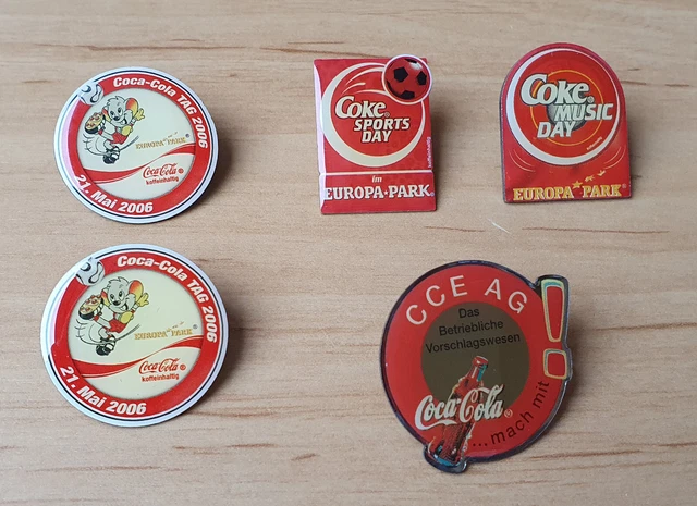 Coca-Cola   4 seltene Coca-Cola Europapark Tag Pins + alter CCE AG  pin
