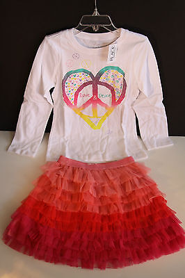 NWT THE CHILDREN'S PLACE OUTFIT TUTU TULLE SKIRT & LOVE PEACE TOP Size 4 & 5/6