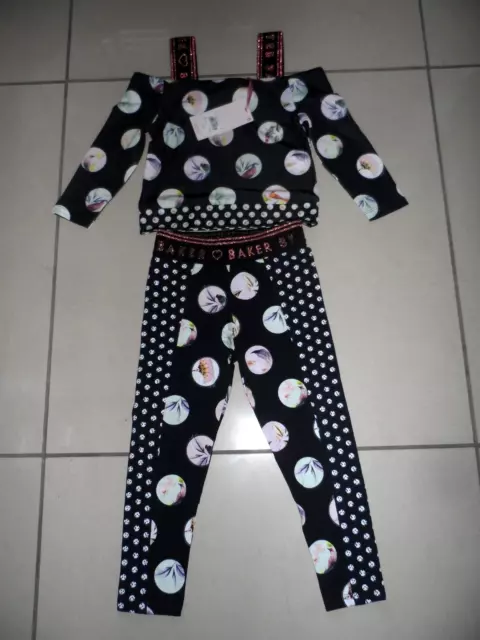 Nuovo Con Etichette Ted Baker Ragazze Nero A Pois Set Da Bird Top & Leggings 4-5 Anni