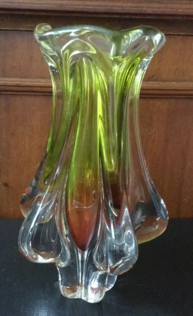 Josef Hospodka Chribska Yellow/Red Czech Art Glass Mid Century Vase Vintage