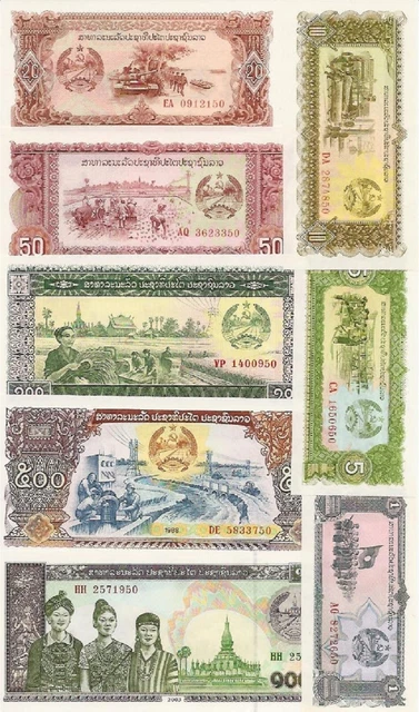 Lao Laos 1 5 10 20 50 100 500 1000 kip 1979-03 set of 8 Uncirculated