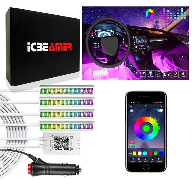LED Car Atmosphere Wireless Bluetooth RGB App Control Light Interior 156