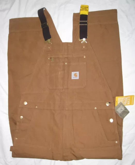 CARHARTT Mens R01 Brown Relaxed Fit Unlined Work Duck Bib Overalls 38x34 NWT