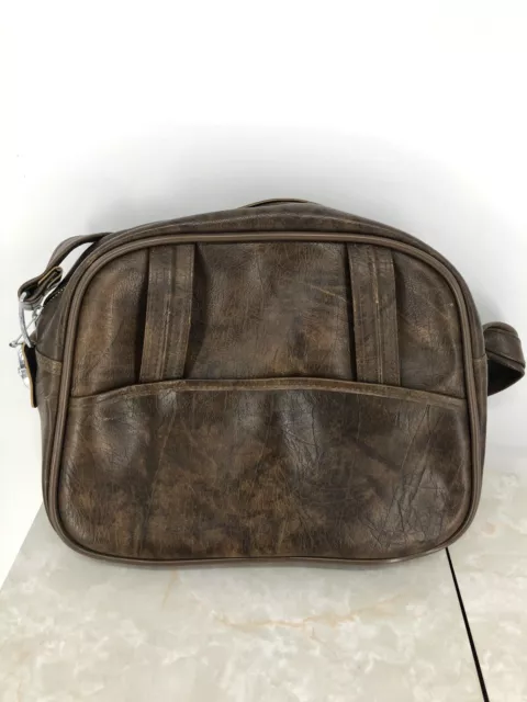Vintage Faux Brown Leather "American Tourister" Carry On Luggage Overnight Bag