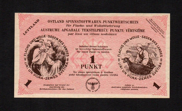 1 punkt 1945 Germany Ostland Latvia WWII 100% Original UNC Rigas litografia Rare