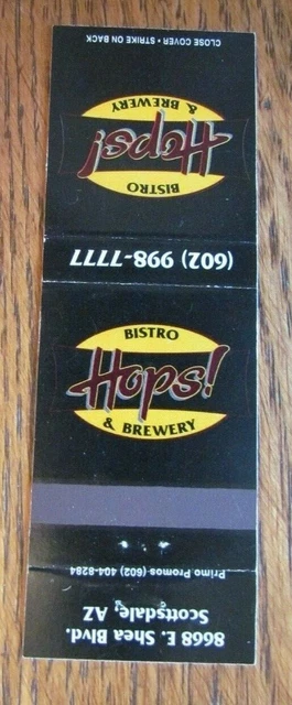 Hops Bistro & Brewery Brew Pub Matchbook Matchcover (Scottsdale, Arizona) -E1 2