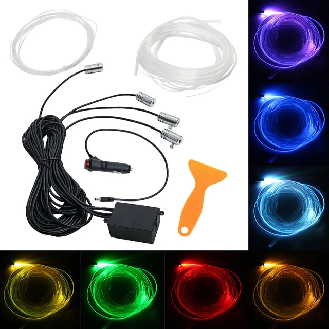 RGB LED 5 Car Dash Door Light Ambient 6m Optical fiber Strip Neon Lamp Remote RC