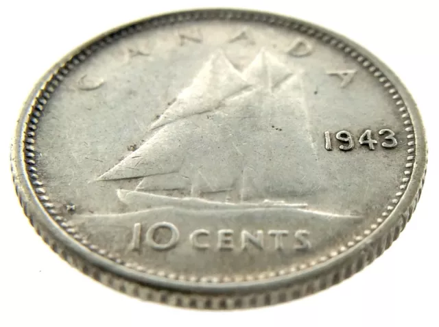 1943 Canada 10 Cents Silver Dime Circulated Canadian George VI Coin N089