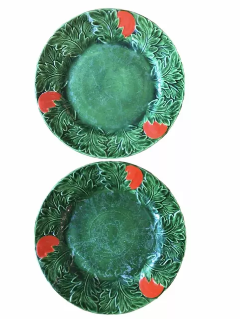 2 Vtg Maruhon Ware (Japan) TOMATO Plates Green Red Dishes Old Antique