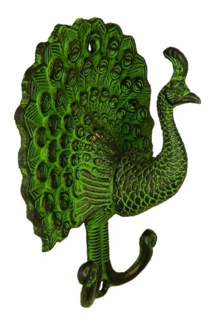 Peacock Design Vintage Antique Finish Handmade Brass Wall Hanger Key Cloth Hook