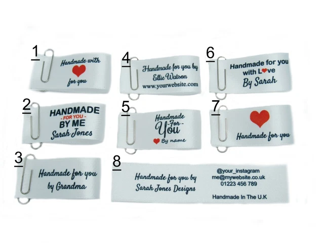 Handmade for you sew in craft business labels for fabric satin ribbon in white