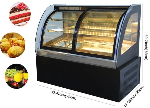 220V Countertop Refrigerated Cake Showcase Curved Display Cabinet with LED light
