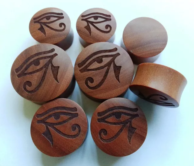 1 Pair ORGANIC Hand Carved Egyptian Eye Saba Wood Saddle Ear Plugs Taper Gauges