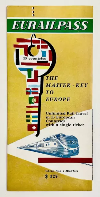 1950s Eurailpass Unlimited Europe Rail Travel 13 Countries Vintage Brochure Map