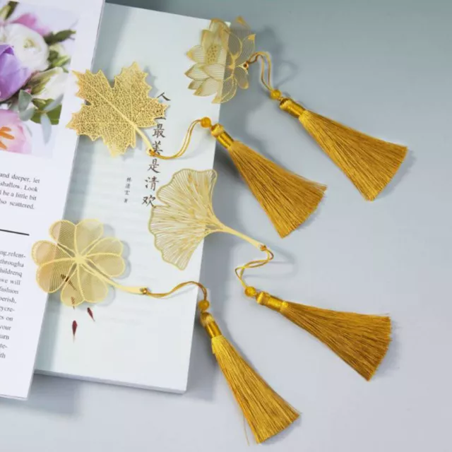 Gold Chinese Style Creative Metal Bookmark Lotus With Tassel For Book Reading
