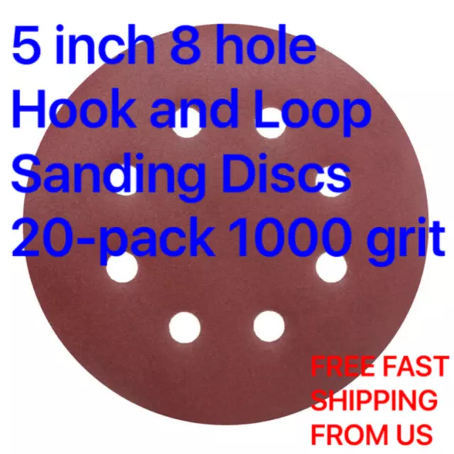 5 inch 8 hole Hook and Loop Sanding Discs 20-pack 1000 grit