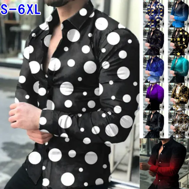 New Mens Button Down Shirts Floral Shirt Slim Fit Formal Casual Long Sleeve Tops