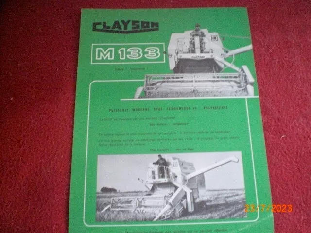 Ancien    Prospectus    Publicitaire   Moissoneuse  Batteuse   Clayson  M 133