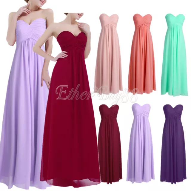 Womens Chiffon Long Dress Evening Party Cocktail Bridesmaid Ball Gown UK STOCK